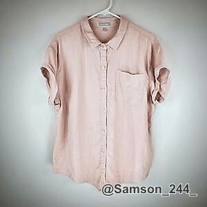 💎🌈🎀💝 Falls Creek Size XL Linen Blend Short Sleeve Button Down Shirt 🌸🌺🔥🦋